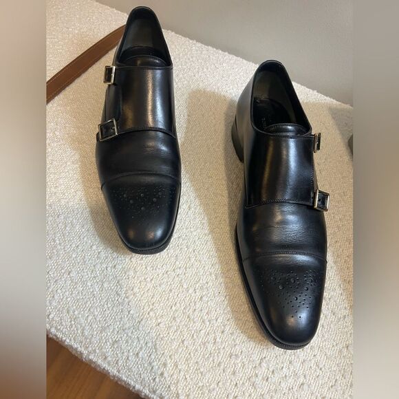 Tom Ford mens Black Leather Double Monk Strap Shoes size 13